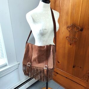 Fringe faux suede bag